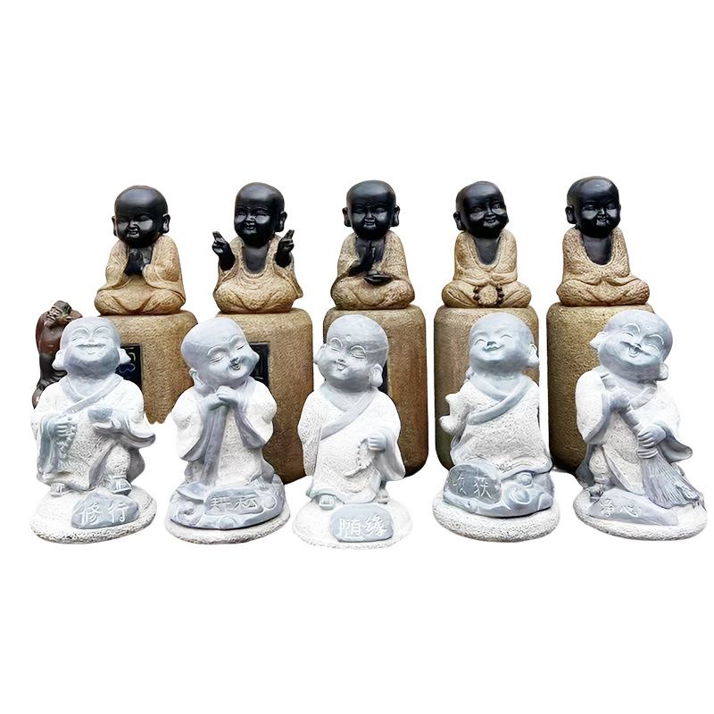 Zen Gardening Tools - Mała figurka mnicha początkującego, ozdoba do