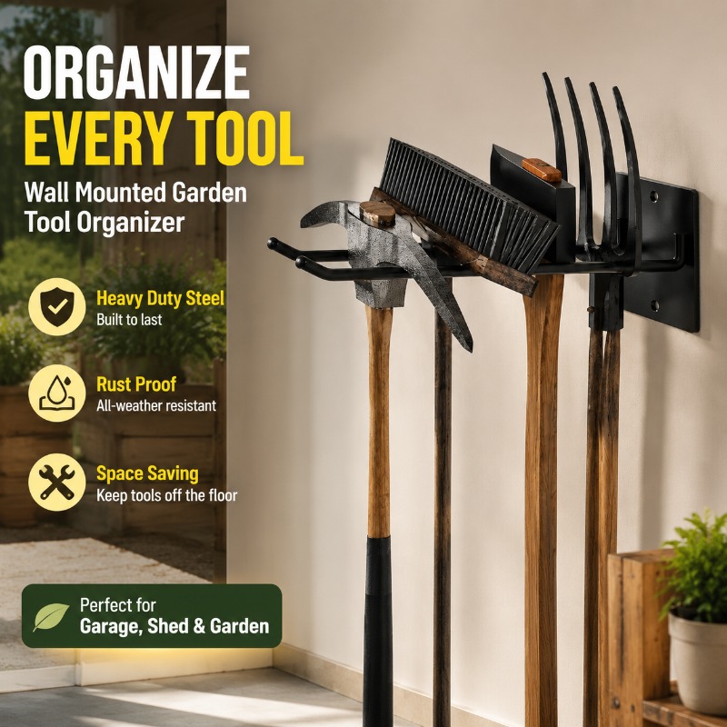 Gardening Tools Spade - Wzmocniony ścienny uchwyt na narzędzia ogrodowe,